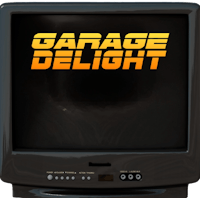 a television with the words garage delight on it