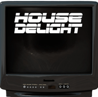 a television with the words house delight on it