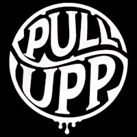 the pull up logo on a black background