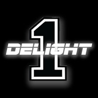 a black and white logo with the word delight