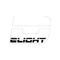 a white logo with the word eight on it